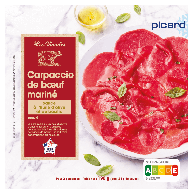 Carpaccio de bœuf et sa marinade à l'huile d'olive 5 % et au basilic - 14187 - Picard Réunion