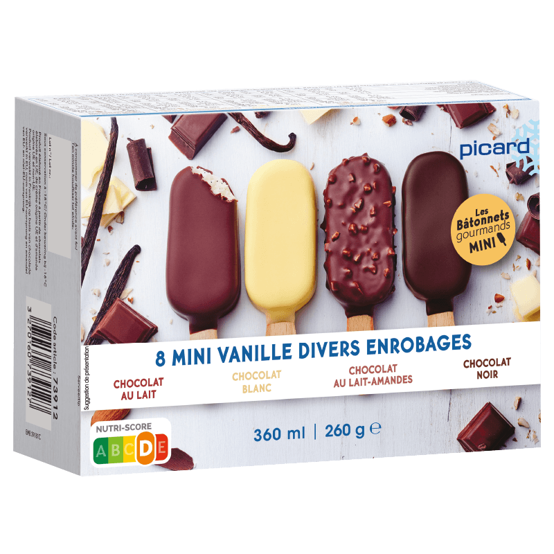 8 mini-bâtonnets vanille-divers enrobages chocolat - 73912 - Picard Réunion