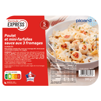 Poulet et mini-farfalles sauce aux 3 fromages - 86397 - Picard Réunion