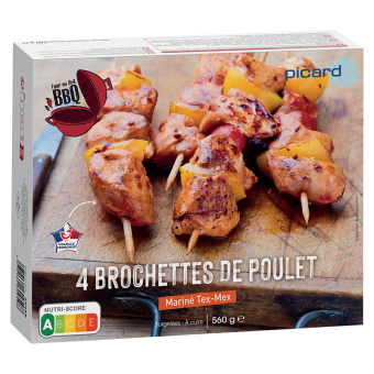 4 brochettes de poulet marinées Tex-Mex - 60959 - Picard Réunion
