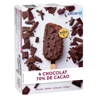 4 bâtonnets chocolat 70% de cacao-fèves de cacao - 45320 - Picard Réunion
