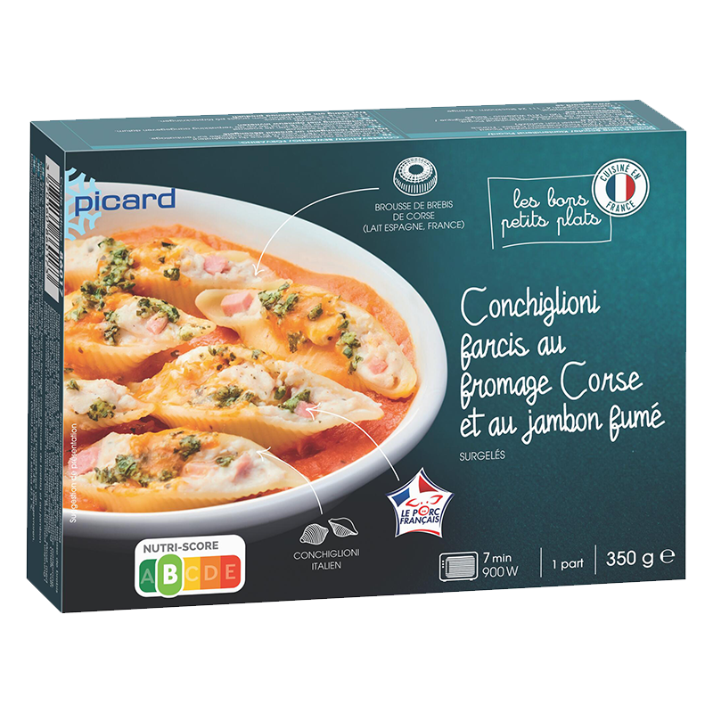 Gratin de conchiglioni farcis au fromage Corse et au jambon fumé